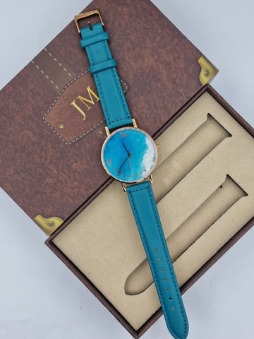 JEAN MORTIMER ( JM ) women's Swiss made Quartz Leather Strap Blue dial 38mm watch 219080118/2